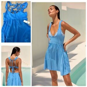 Anthropologie Scoop Neck Mini Dress Pool Coverup Blue Medium NWT